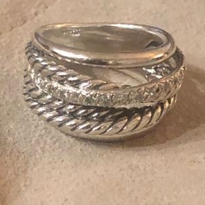 David Yurman Wide Crossover Ring with Diamonds